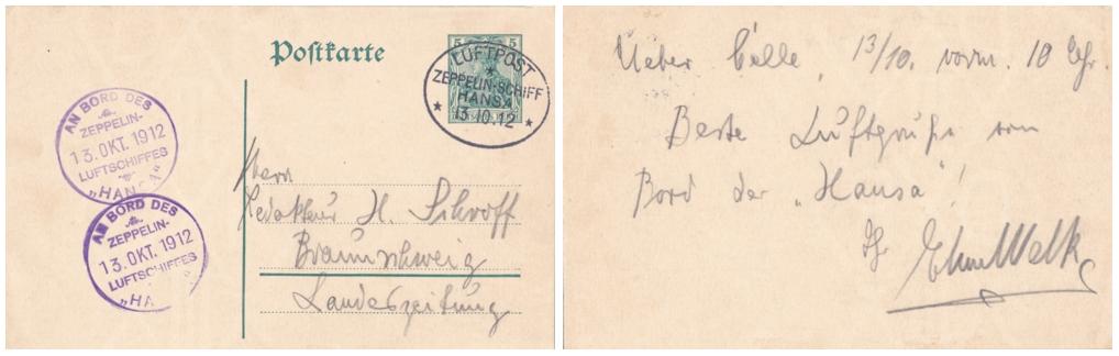 LZ 13 - HANSA Bordpostkarte Ehm Welks vom 13. OKT. 1912